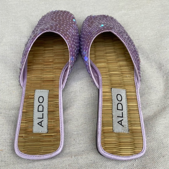 Purple Sequin Sparkle Iridescent y2k 2000s Aldo Slide Slippers Size 6 - Picture 4 of 6